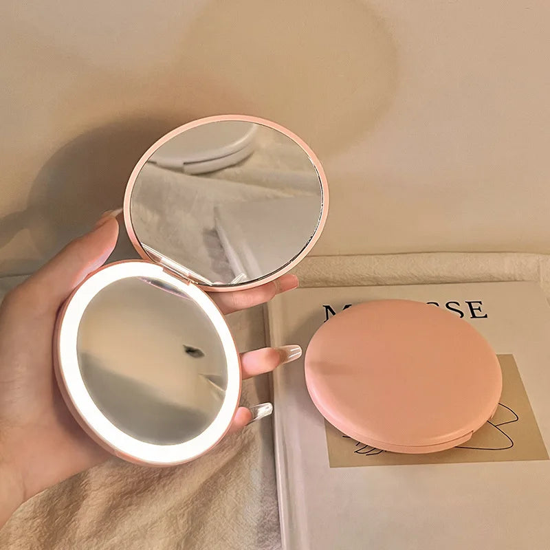 Portable Makeup Folding Round Mirror With LED Light