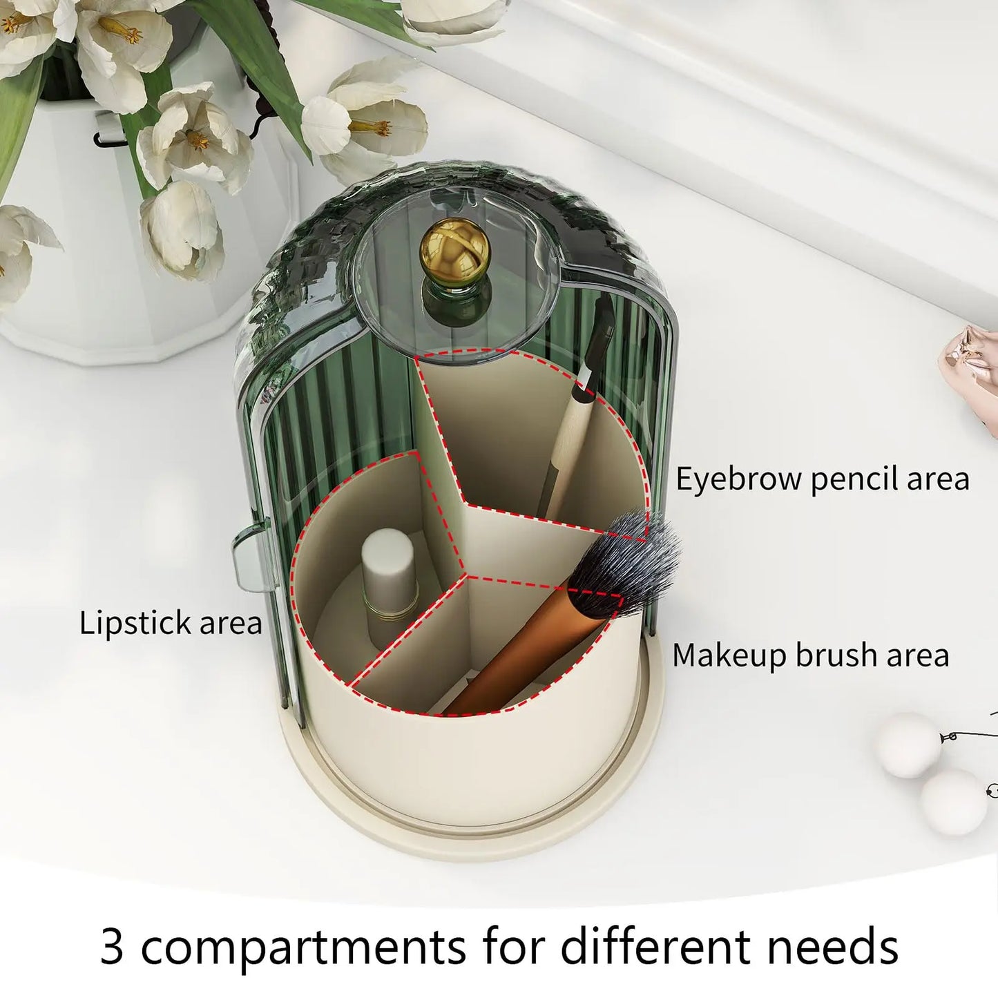 360 Rotating Clear Dustproof Makeup Brushes Organizer