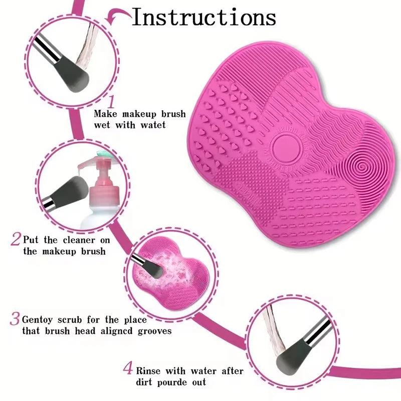 1Pc Silicone Apple-Shaped Makeup Brush Cleaner Pad With Suction Cup