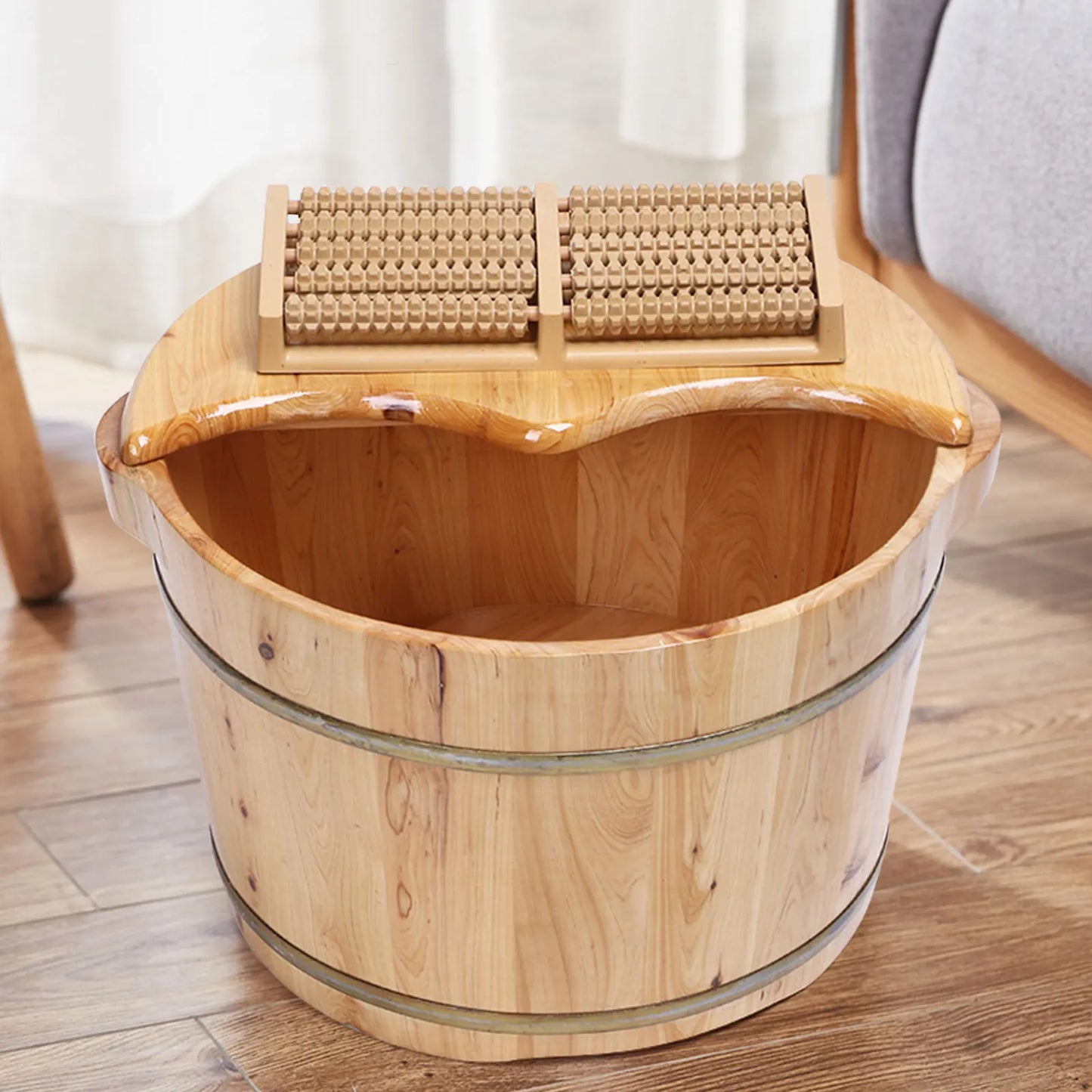 Wooden Barrel Feet Soak Spa With Roller Massage