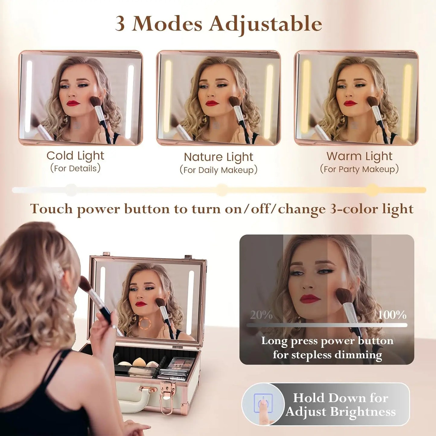 Portable Makeup Organizer With Dividers & Brush Holders