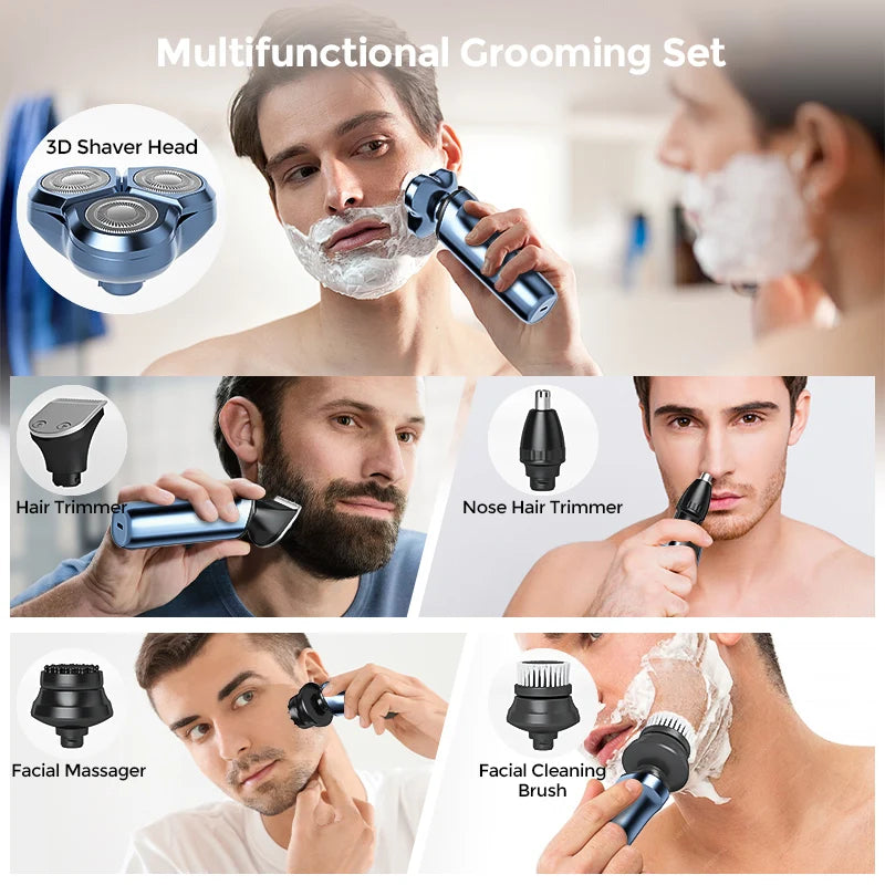 Rechargeable Electric Shaver, Trimmer & Facial Massager Set For Men