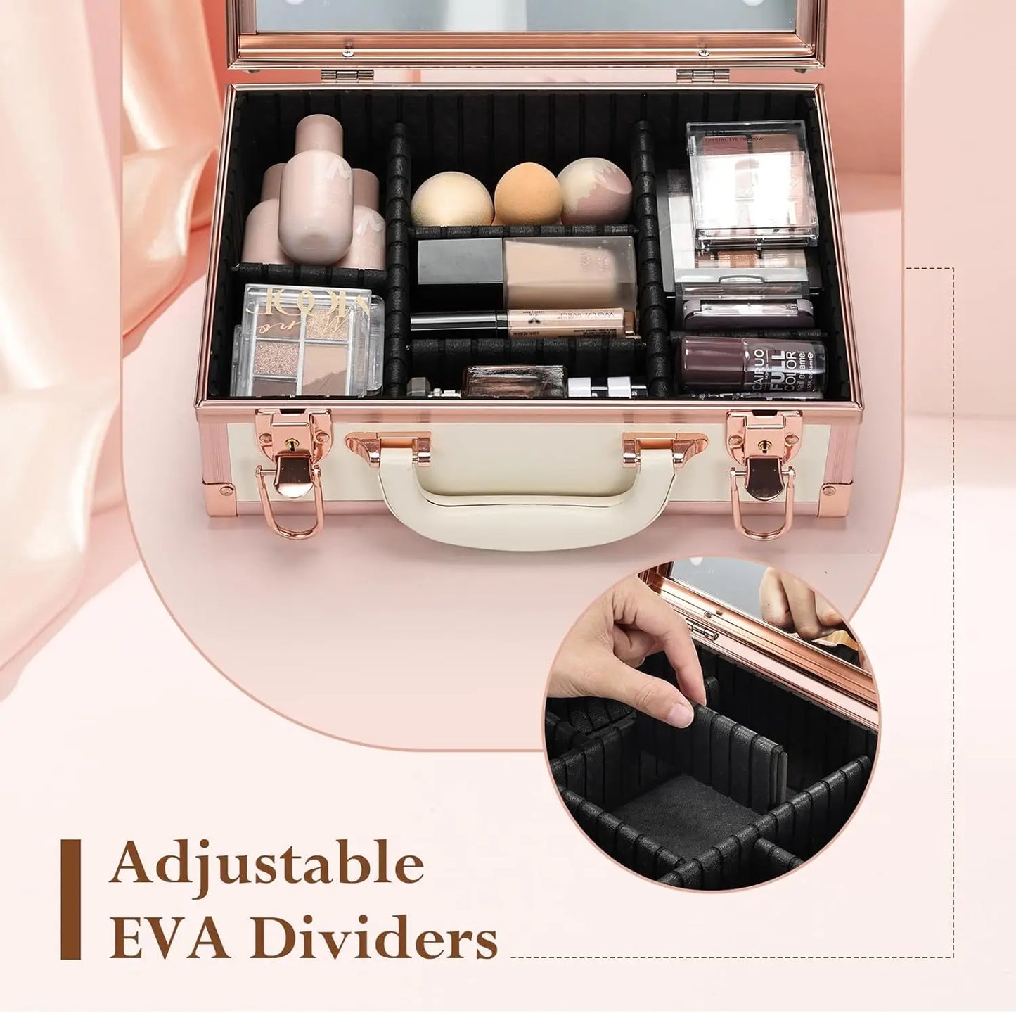 Portable Makeup Organizer With Dividers & Brush Holders