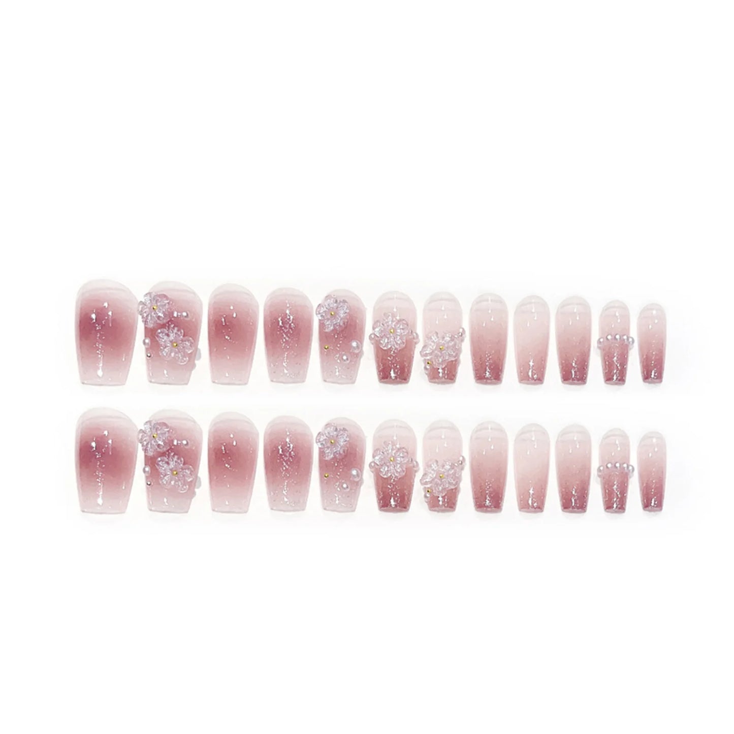 Pink Flower & Pearl Long Lasting Fake Nails