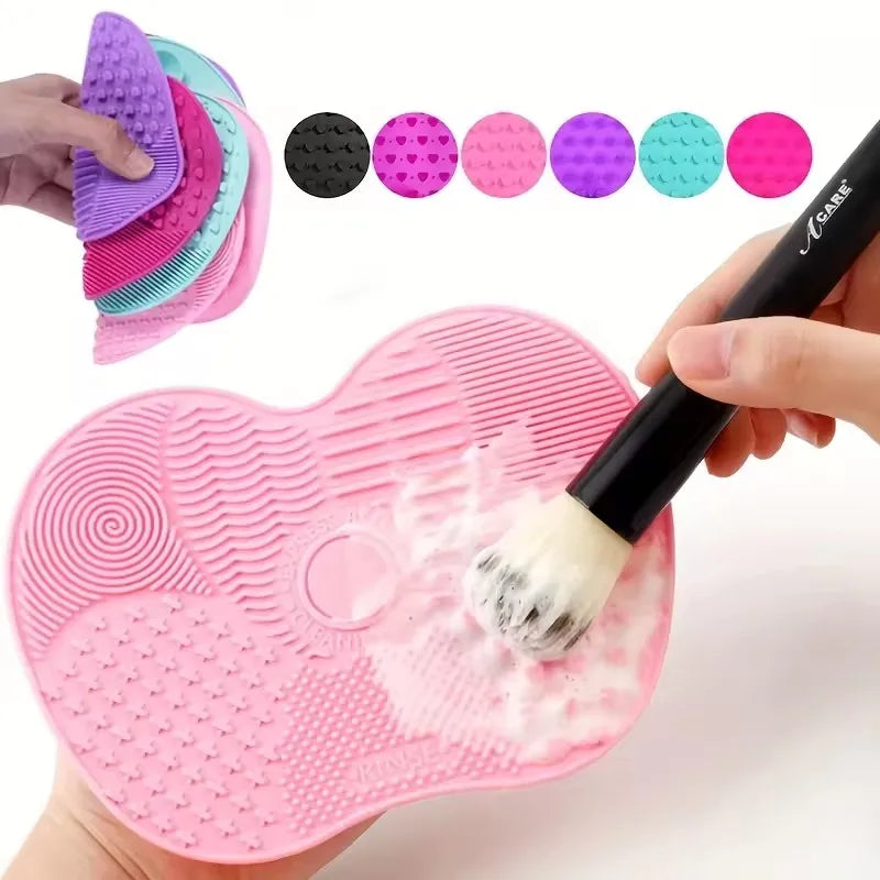 1Pc Silicone Apple-Shaped Makeup Brush Cleaner Pad With Suction Cup
