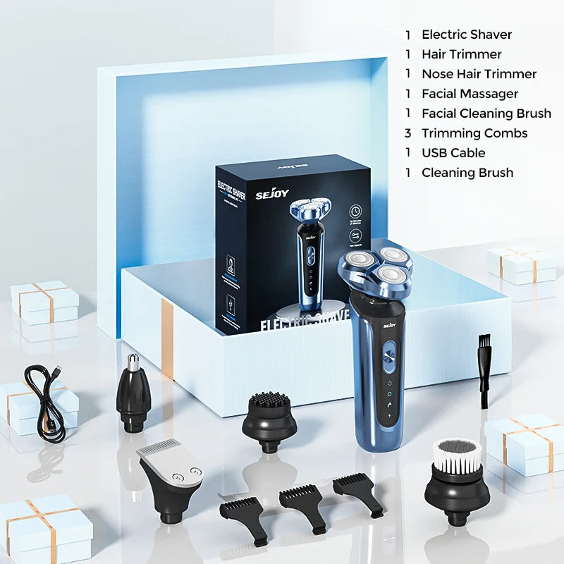Rechargeable Electric Shaver, Trimmer & Facial Massager Set For Men