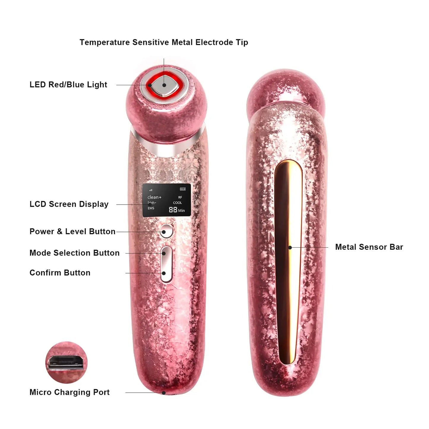 LCD Facial High Frequency Vibration Skin Care Massager