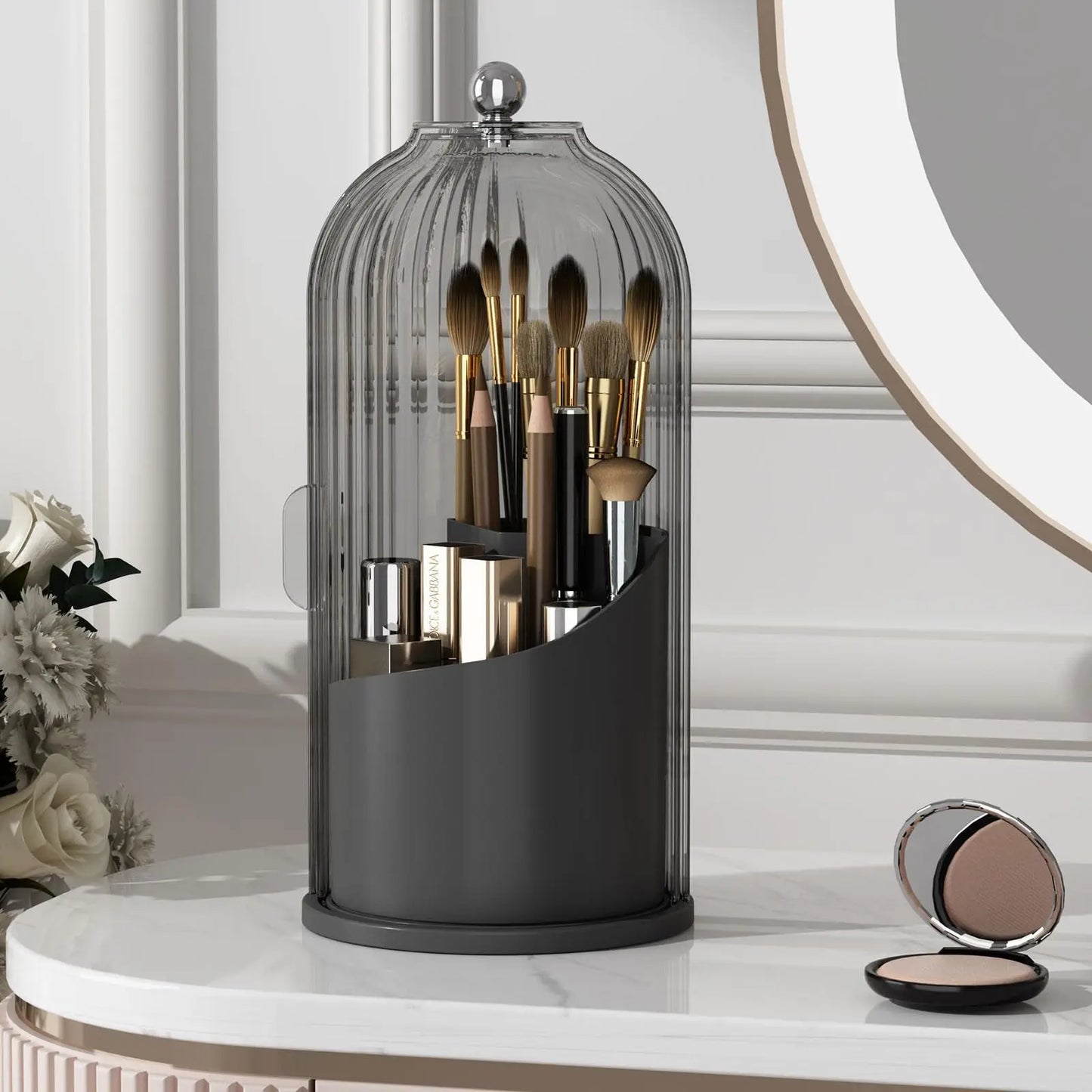360 Rotating Clear Dustproof Makeup Brushes Organizer
