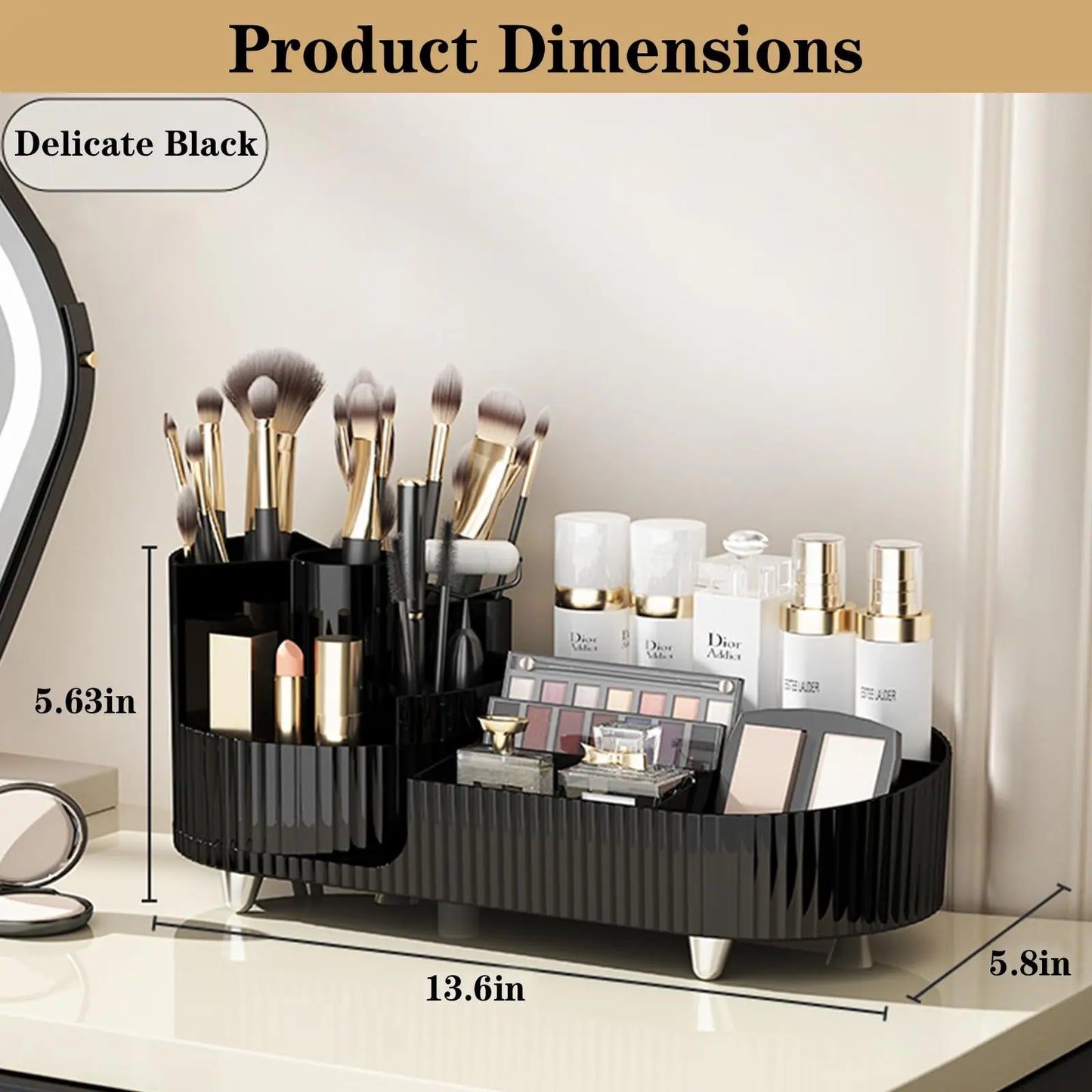 Rotating Makeup Organizer with Brush Holder