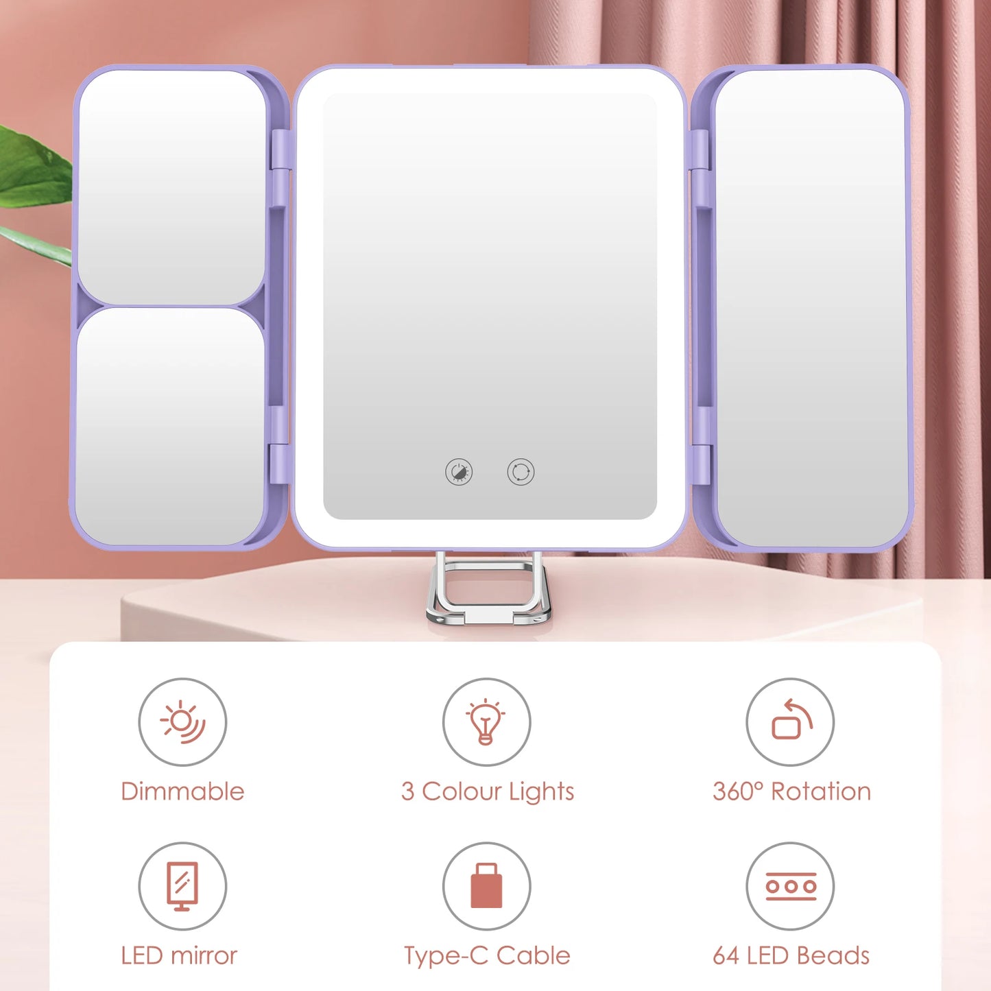 Portable LED Trifold Makeup Mirror