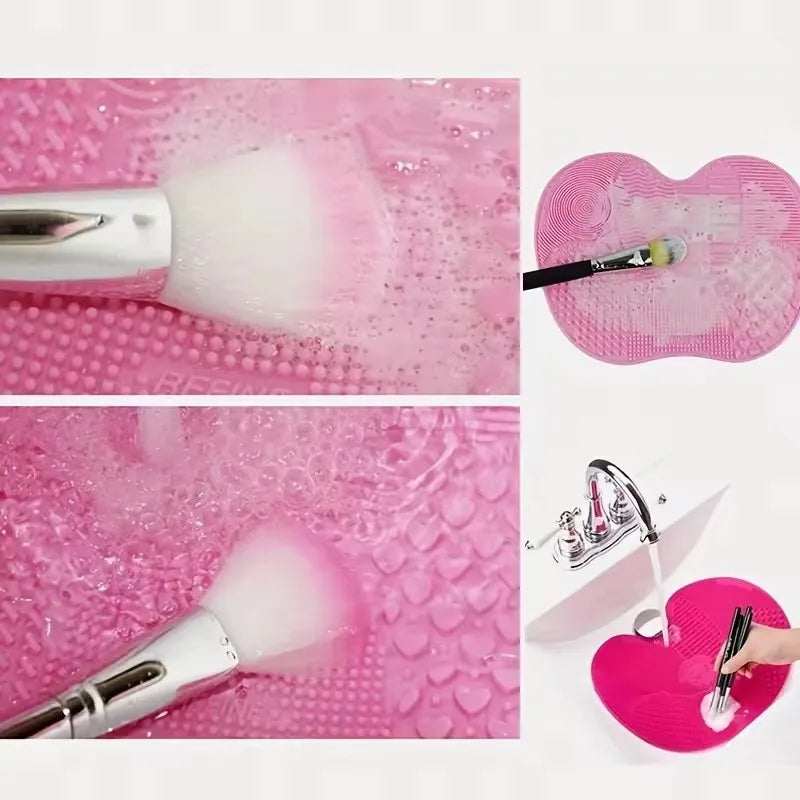 1Pc Silicone Apple-Shaped Makeup Brush Cleaner Pad With Suction Cup