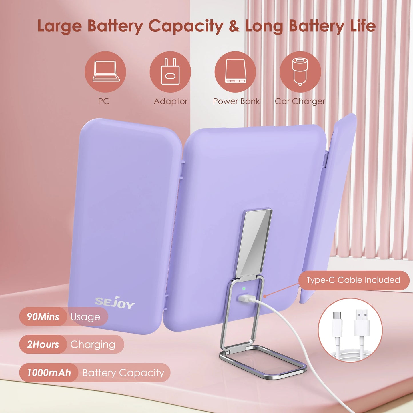 Portable LED Trifold Makeup Mirror