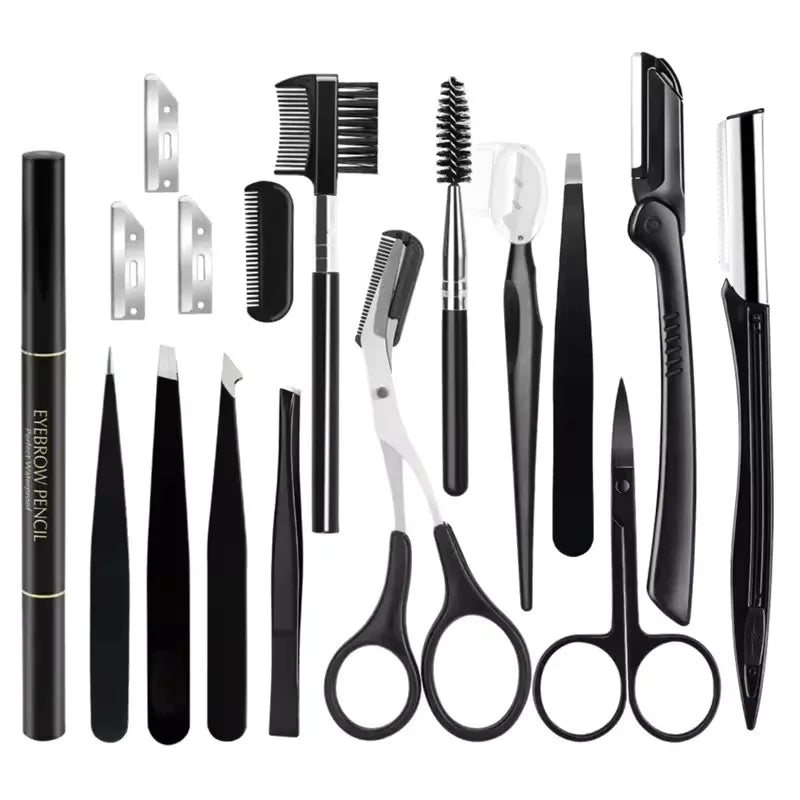 17Pcs Black Eyebrow Trimming Tools Sets