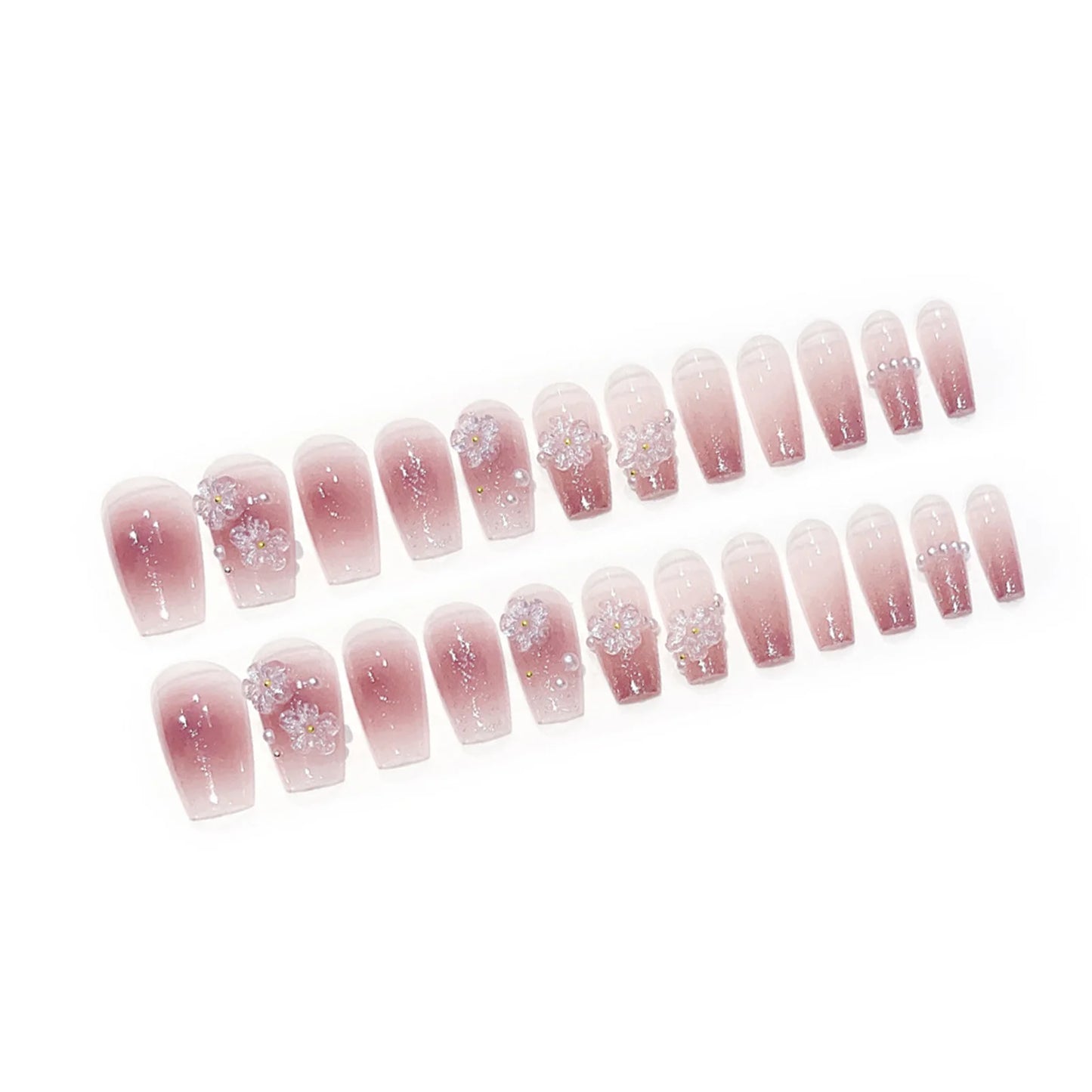 Pink Flower & Pearl Long Lasting Fake Nails