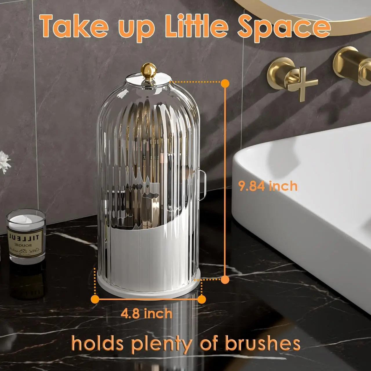 360 Rotating Clear Dustproof Makeup Brushes Organizer
