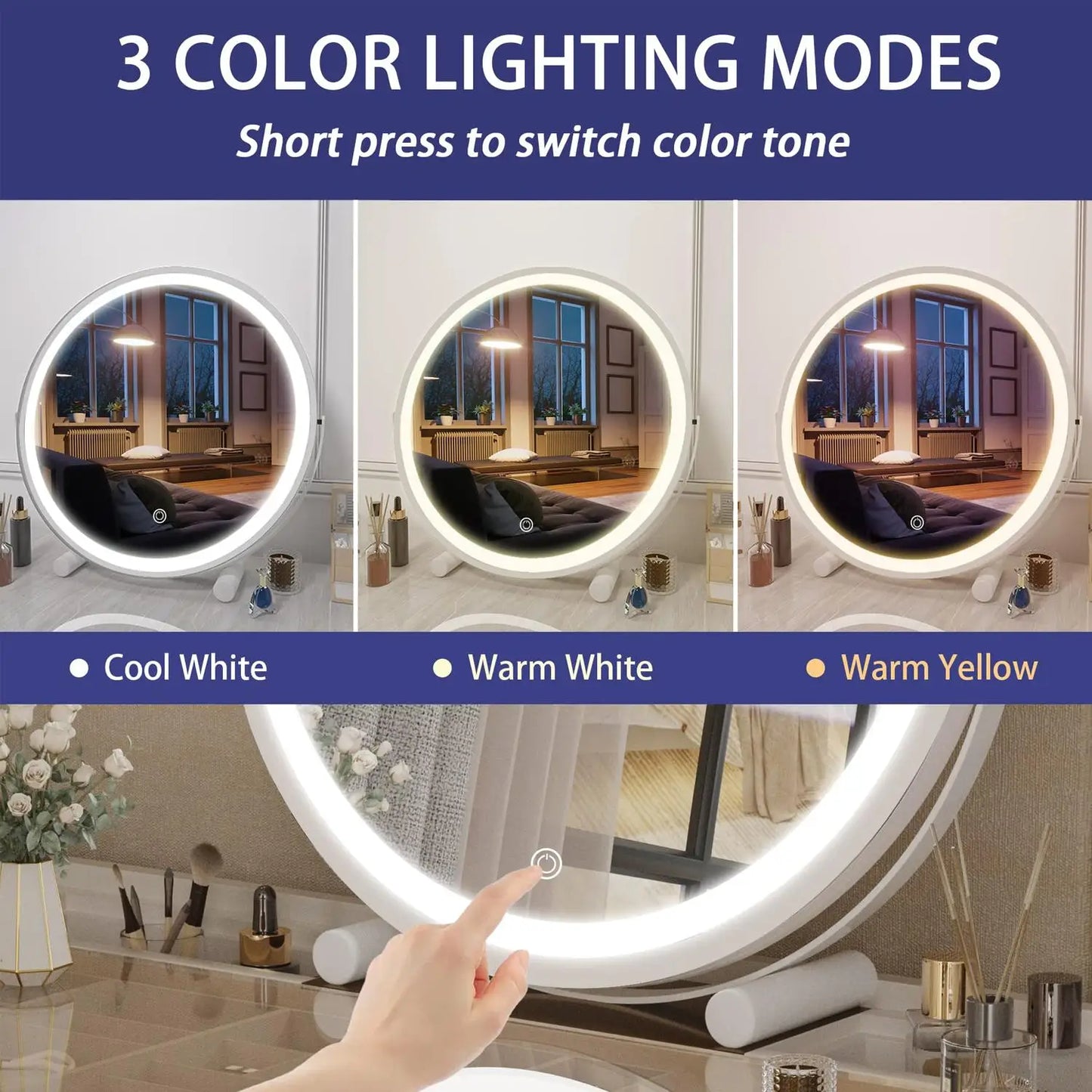 Vanity Mirror With 3 Color Lighting Modes
