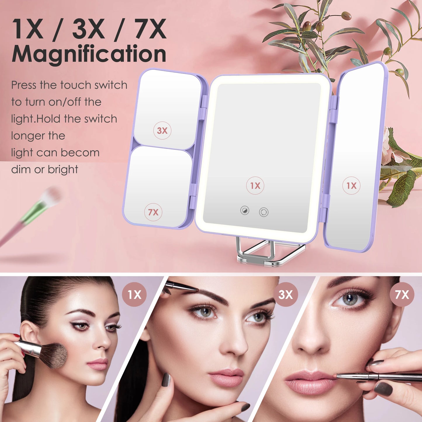 Portable LED Trifold Makeup Mirror