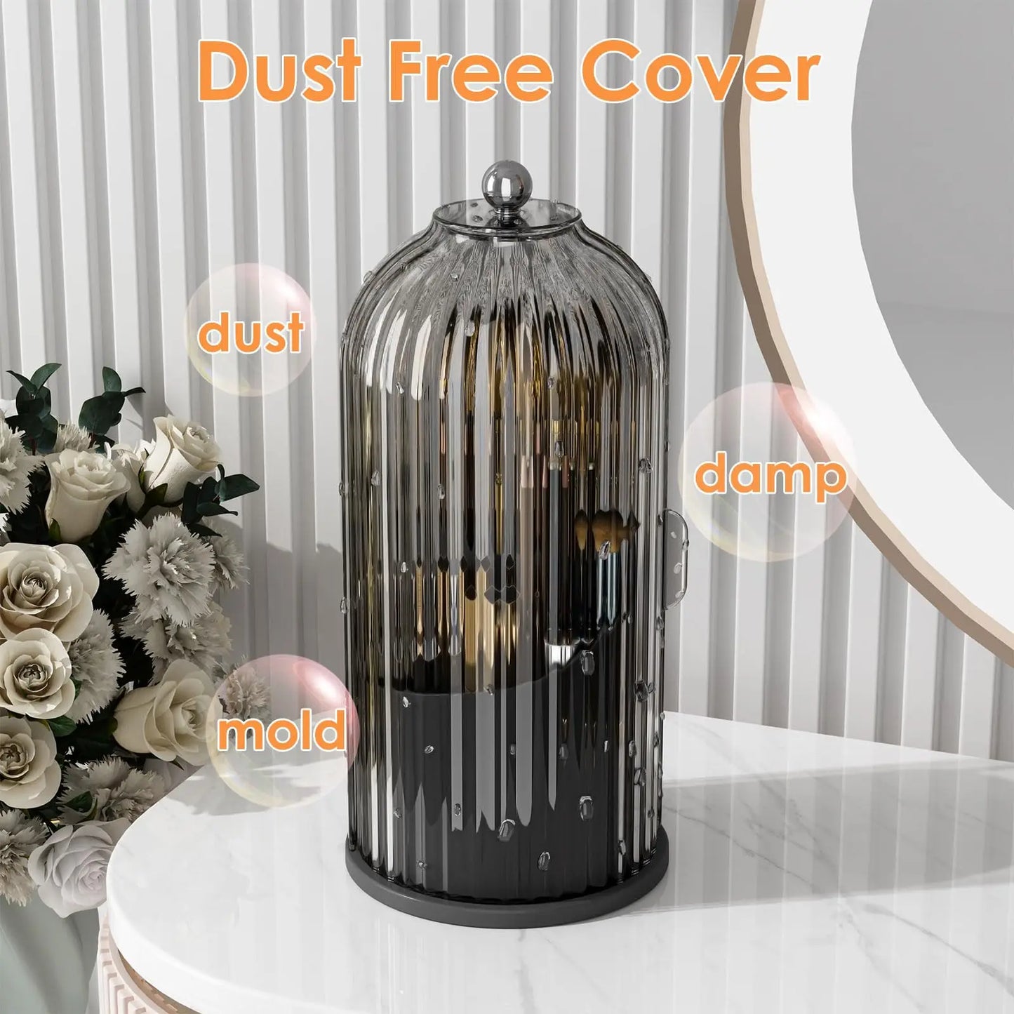 360 Rotating Clear Dustproof Makeup Brushes Organizer