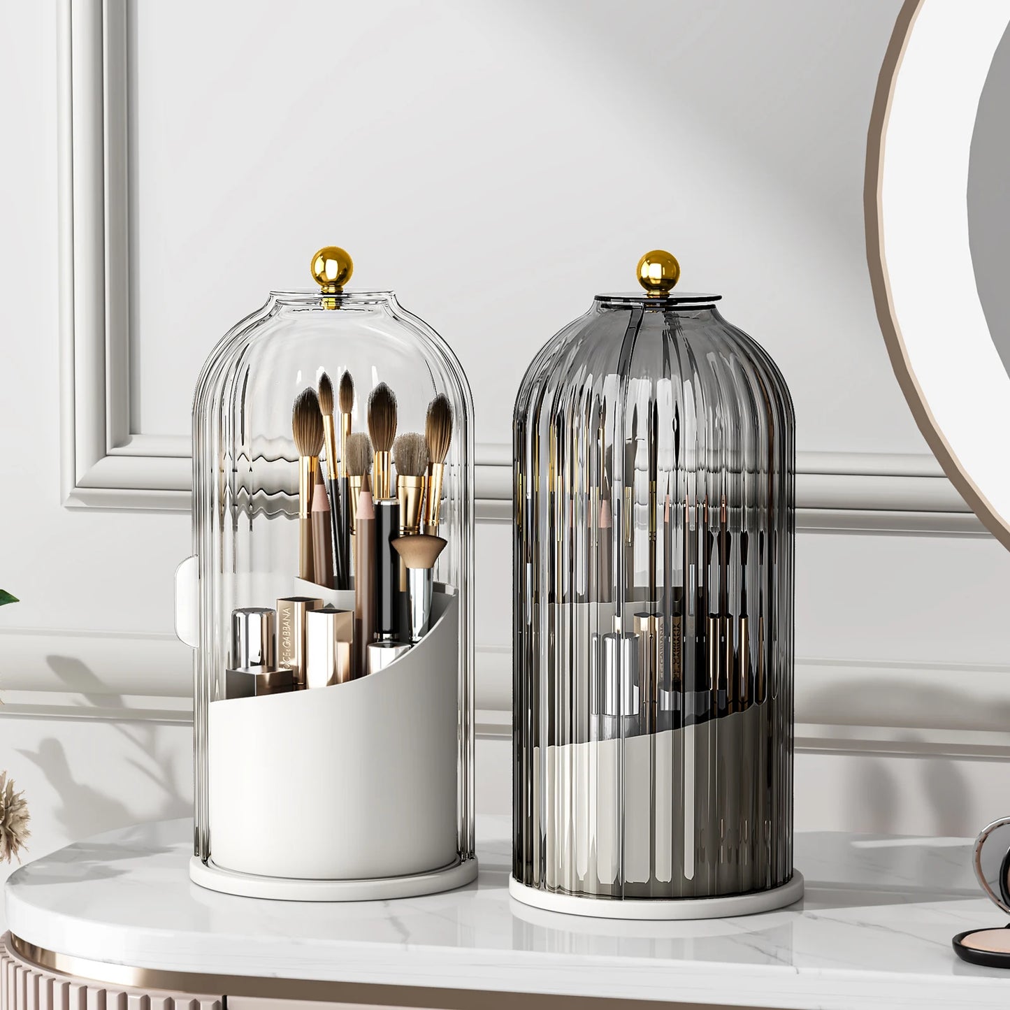 360 Rotating Clear Dustproof Makeup Brushes Organizer