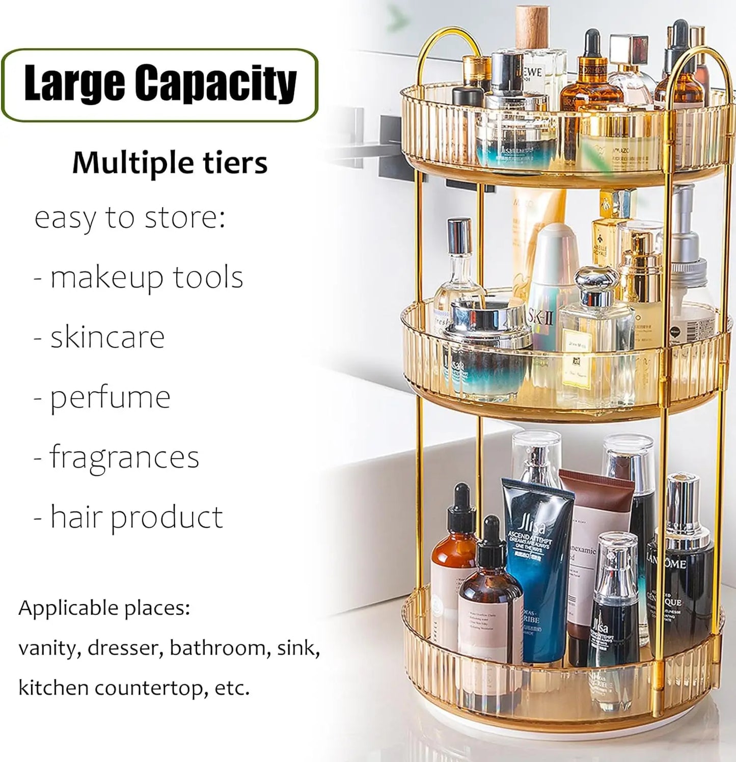 3 Layer Rotating Makeup & Skincare Organizer