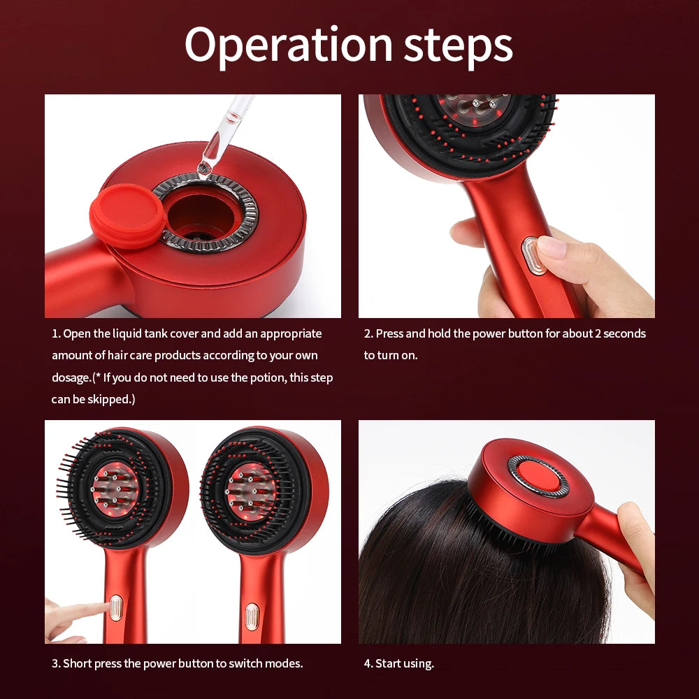 Electric Microcurrent Red Light Scalp & Hair Massage Brush