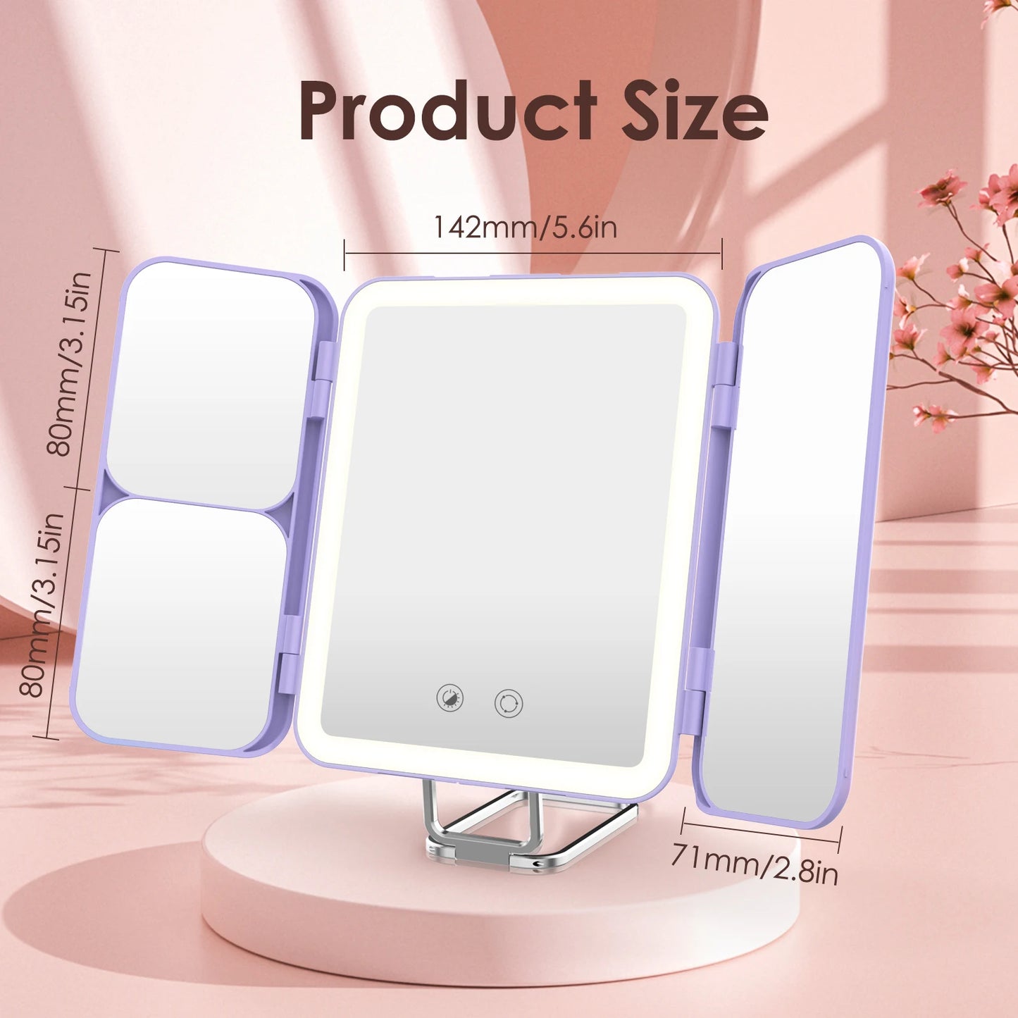 Portable LED Trifold Makeup Mirror