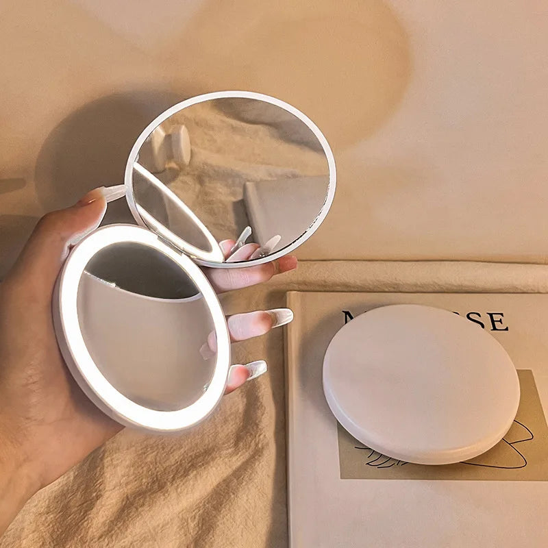 Portable Makeup Folding Round Mirror With LED Light