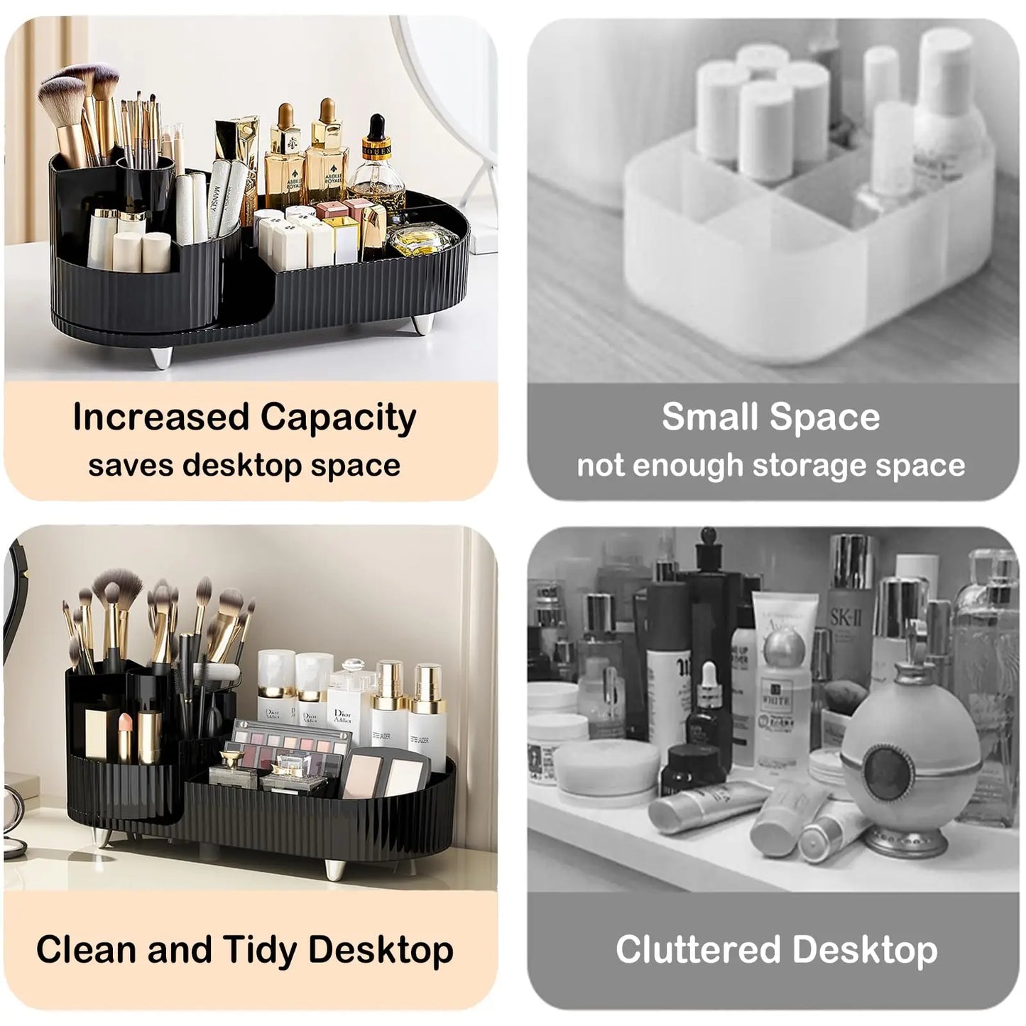 Rotating Makeup Organizer with Brush Holder