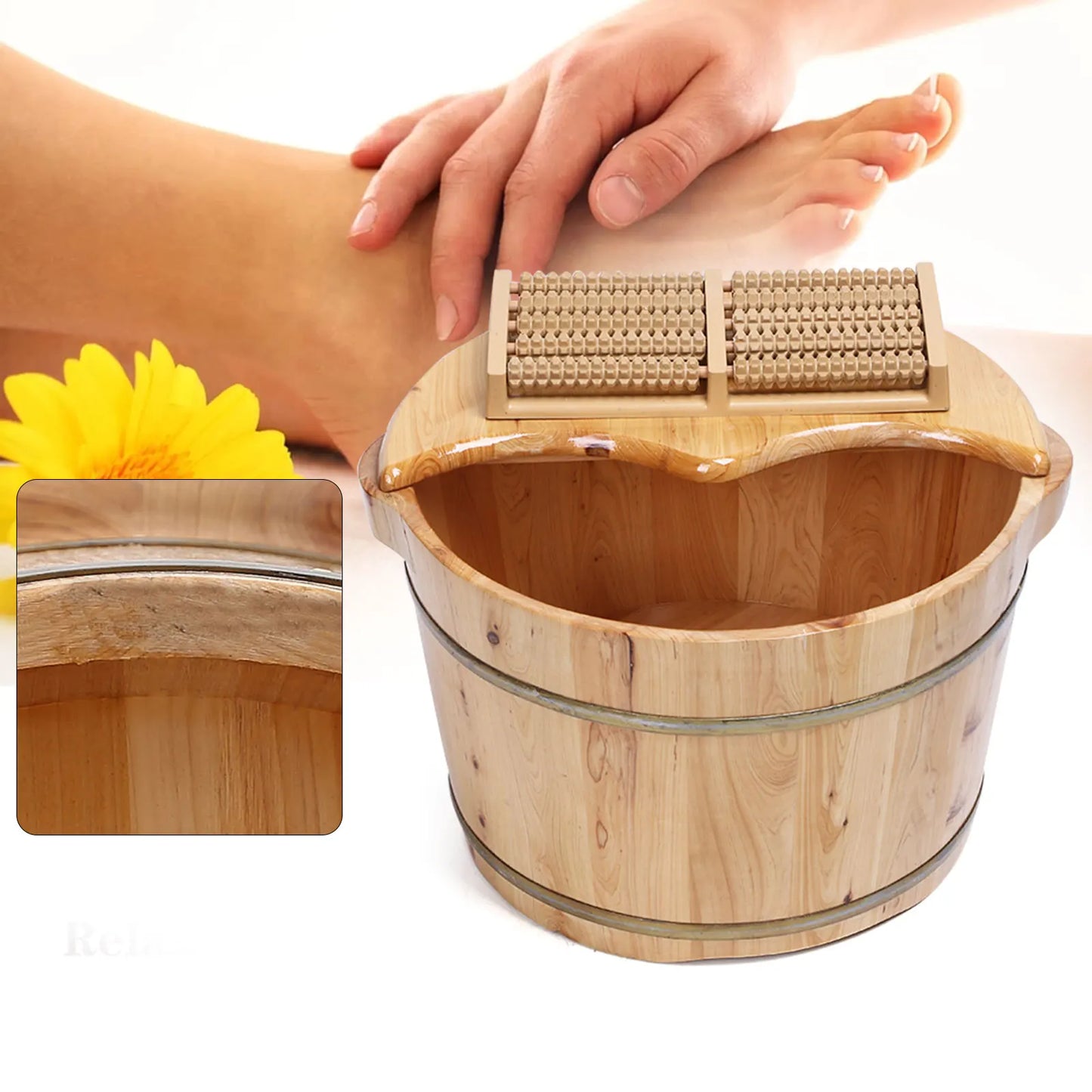 Wooden Barrel Feet Soak Spa With Roller Massage