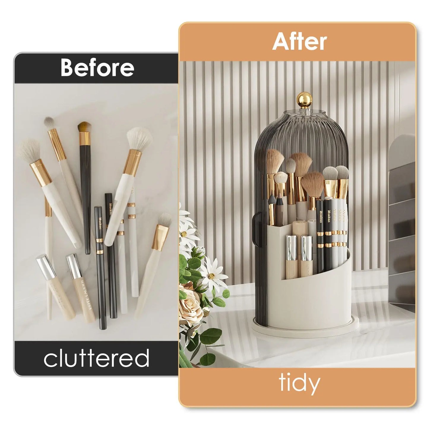 360 Rotating Clear Dustproof Makeup Brushes Organizer