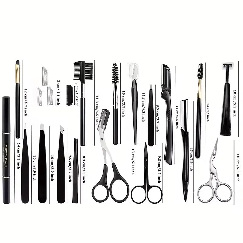 17Pcs Black Eyebrow Trimming Tools Sets