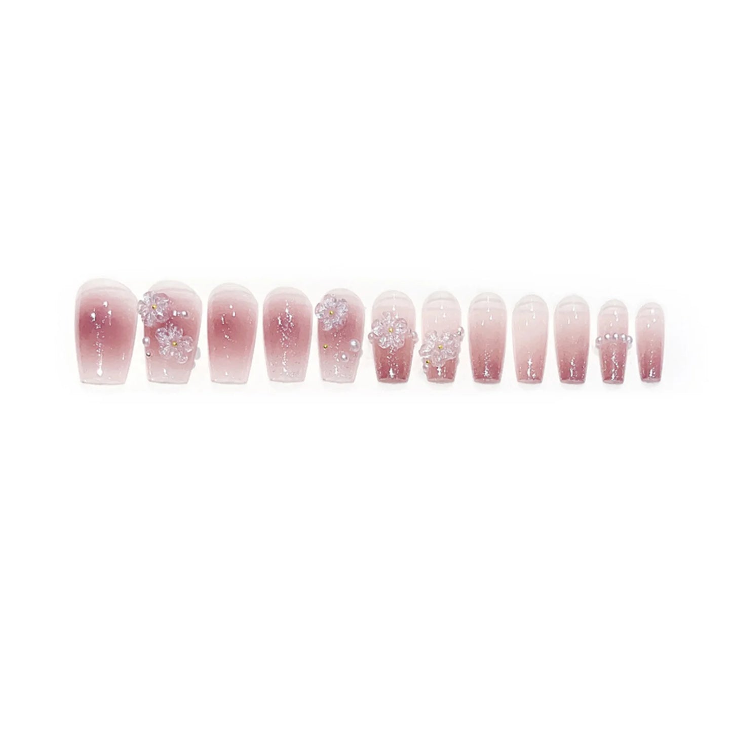 Pink Flower & Pearl Long Lasting Fake Nails