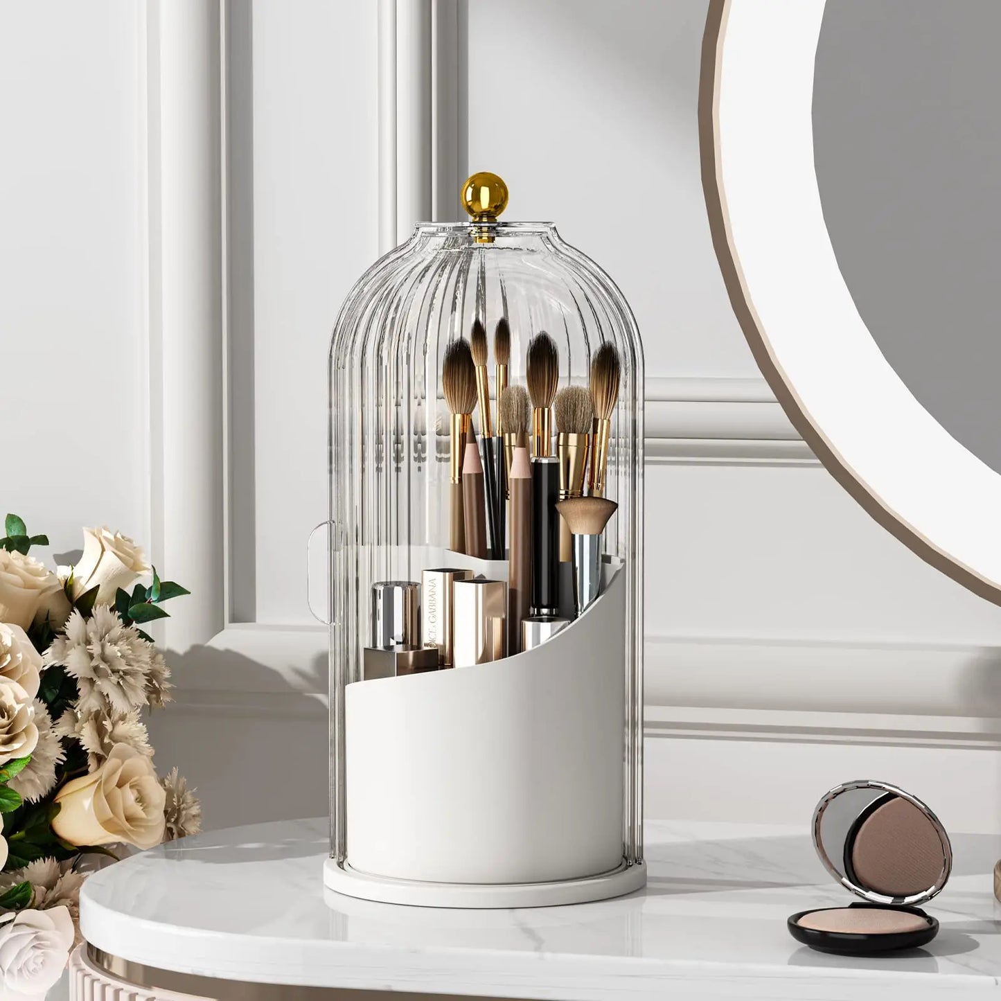 360 Rotating Clear Dustproof Makeup Brushes Organizer