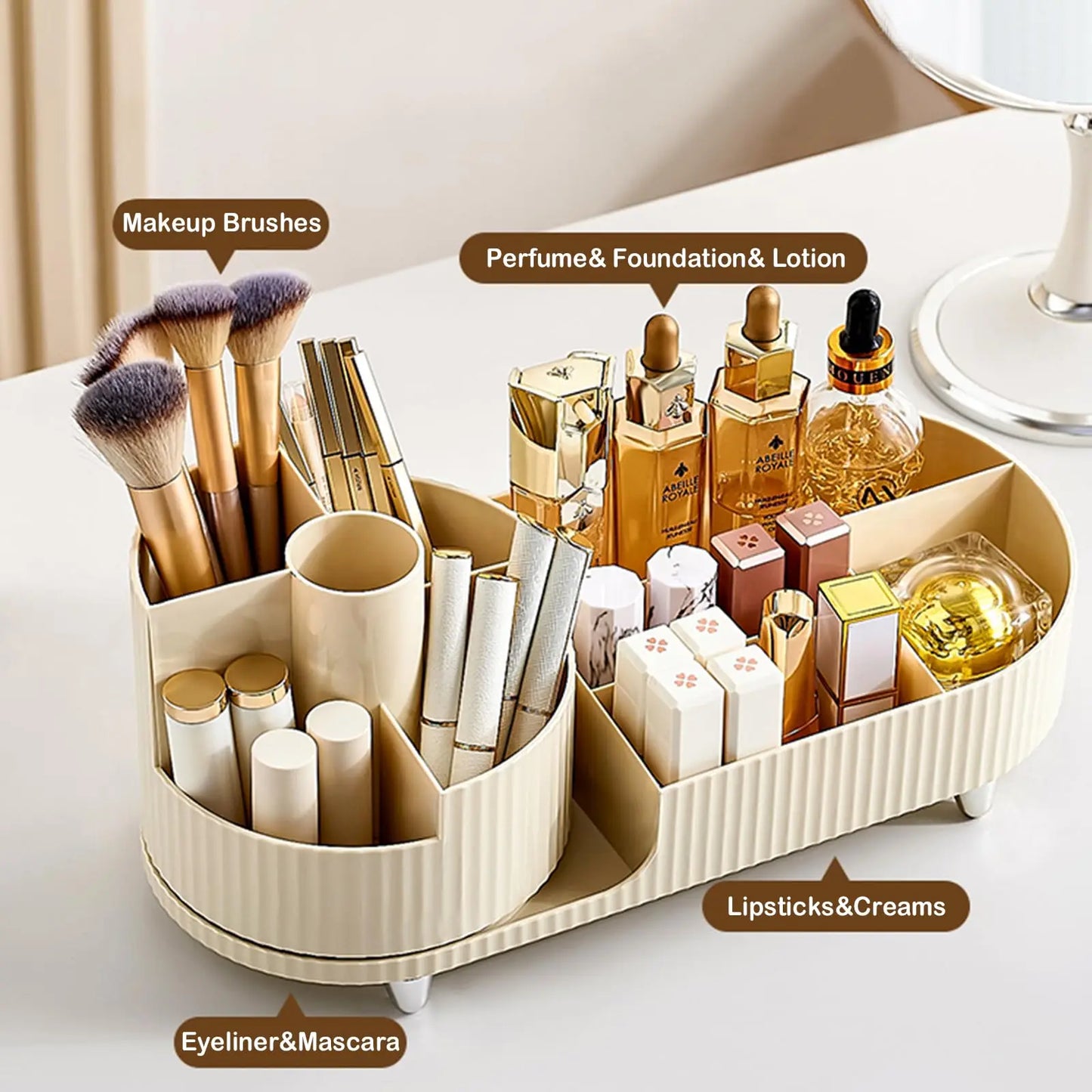 Rotating Makeup Organizer with Brush Holder