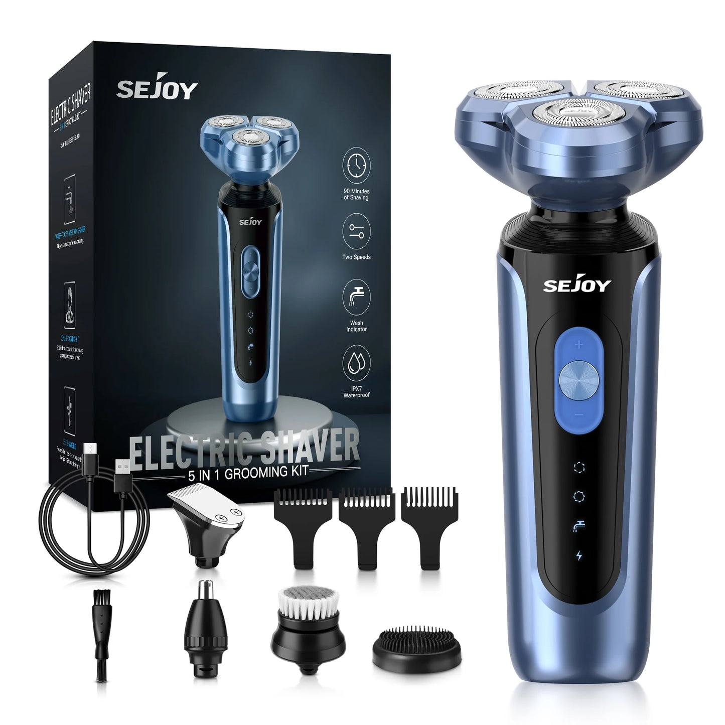 Rechargeable Electric Shaver, Trimmer & Facial Massager Set For Men