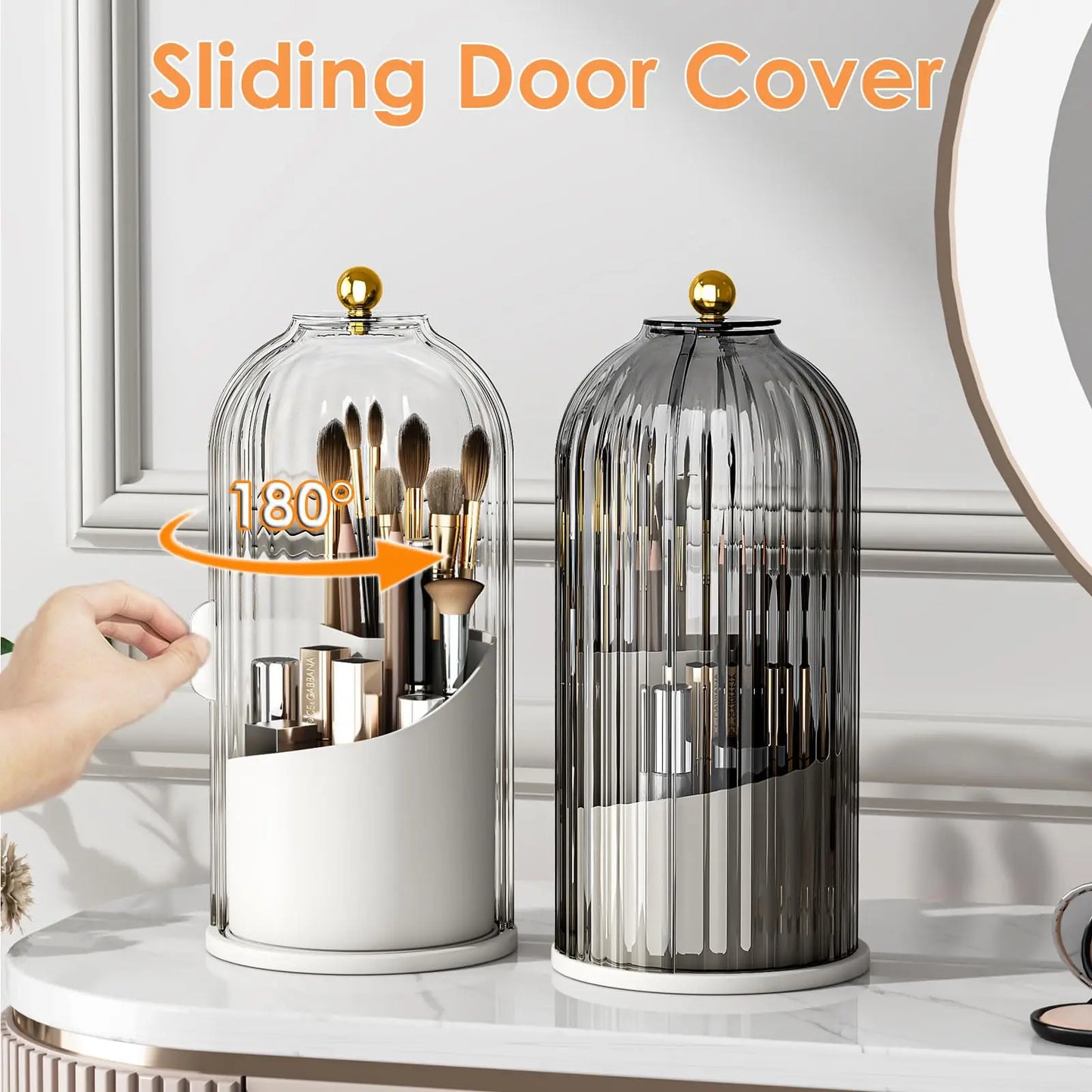 360 Rotating Clear Dustproof Makeup Brushes Organizer