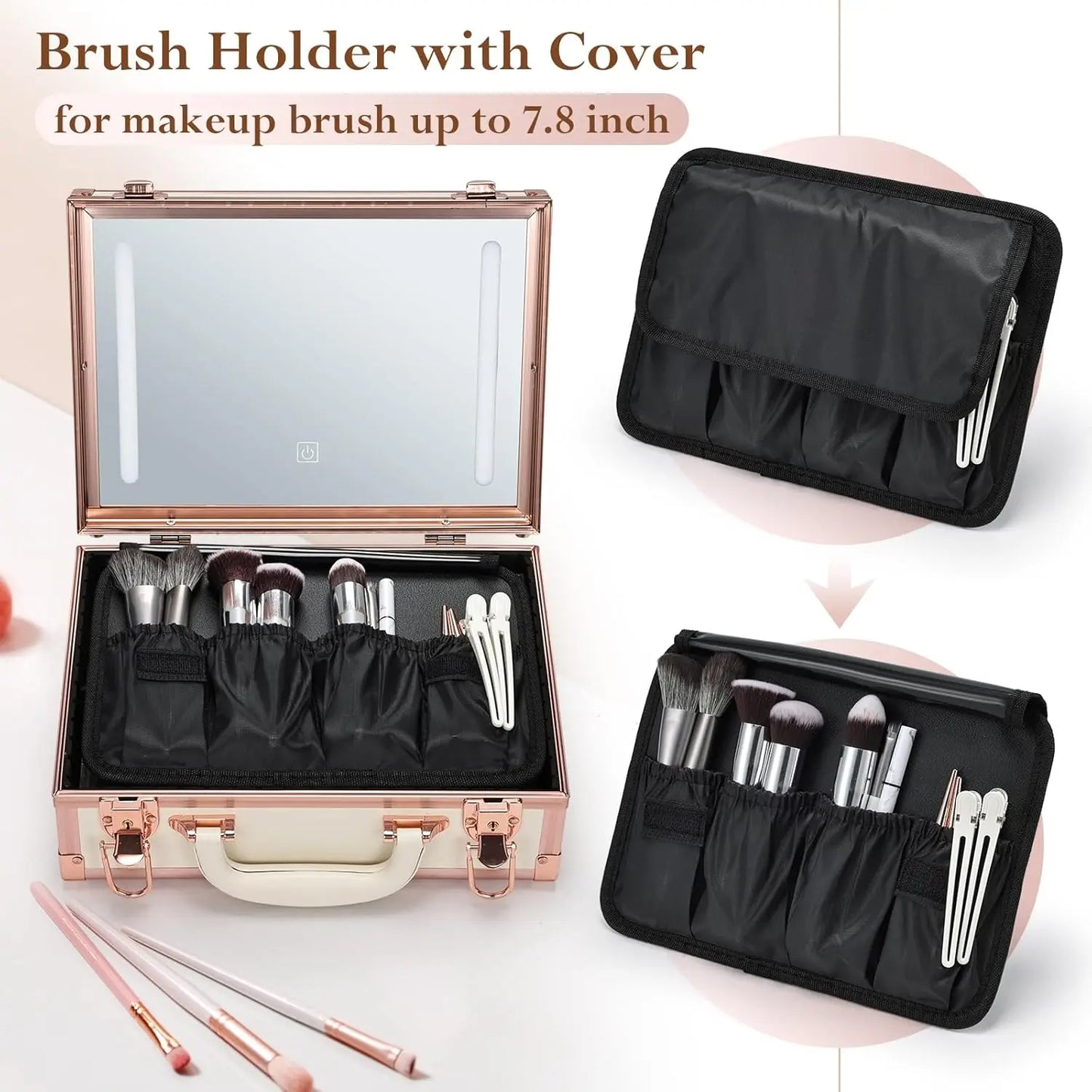 Portable Makeup Organizer With Dividers & Brush Holders
