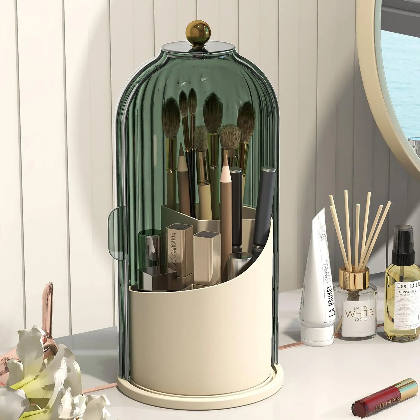360 Rotating Clear Dustproof Makeup Brushes Organizer