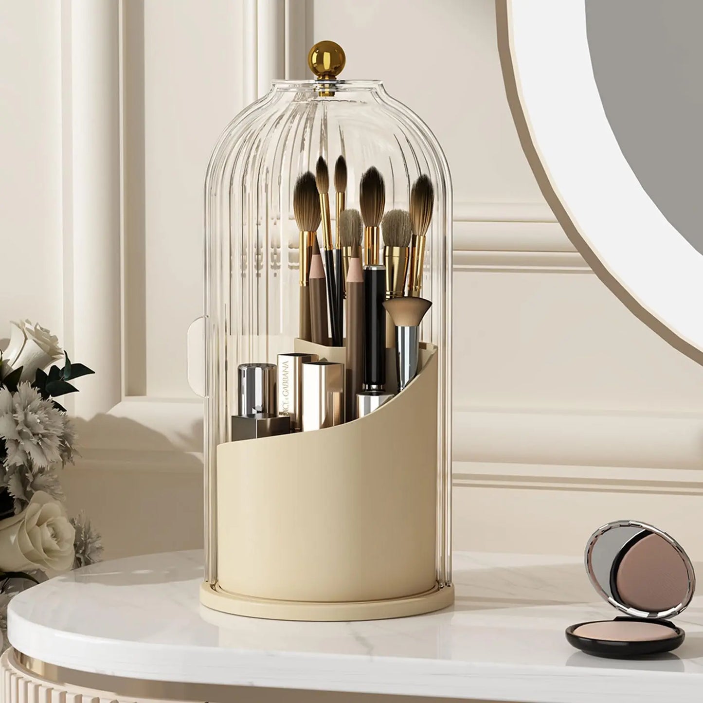 360 Rotating Clear Dustproof Makeup Brushes Organizer