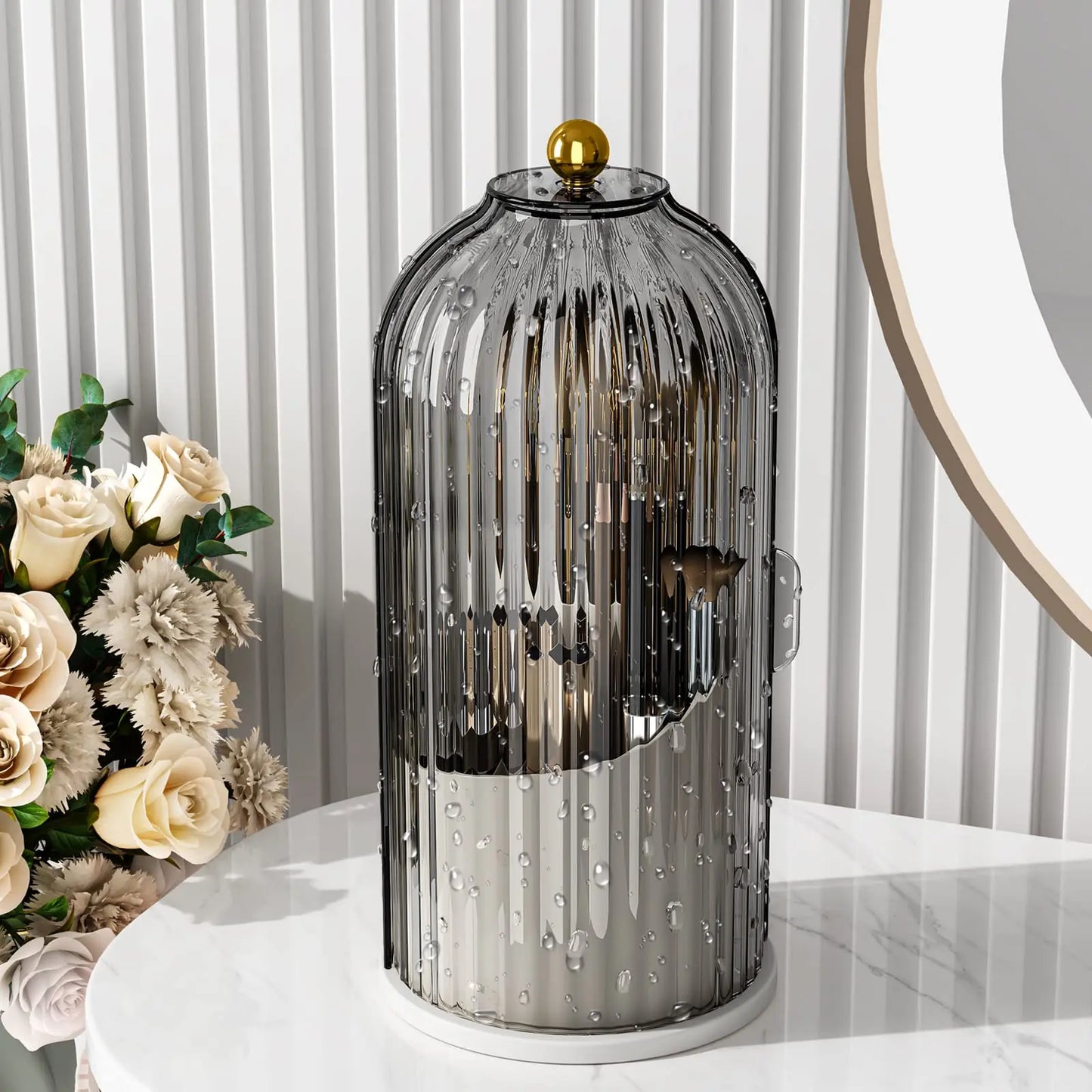 360 Rotating Clear Dustproof Makeup Brushes Organizer