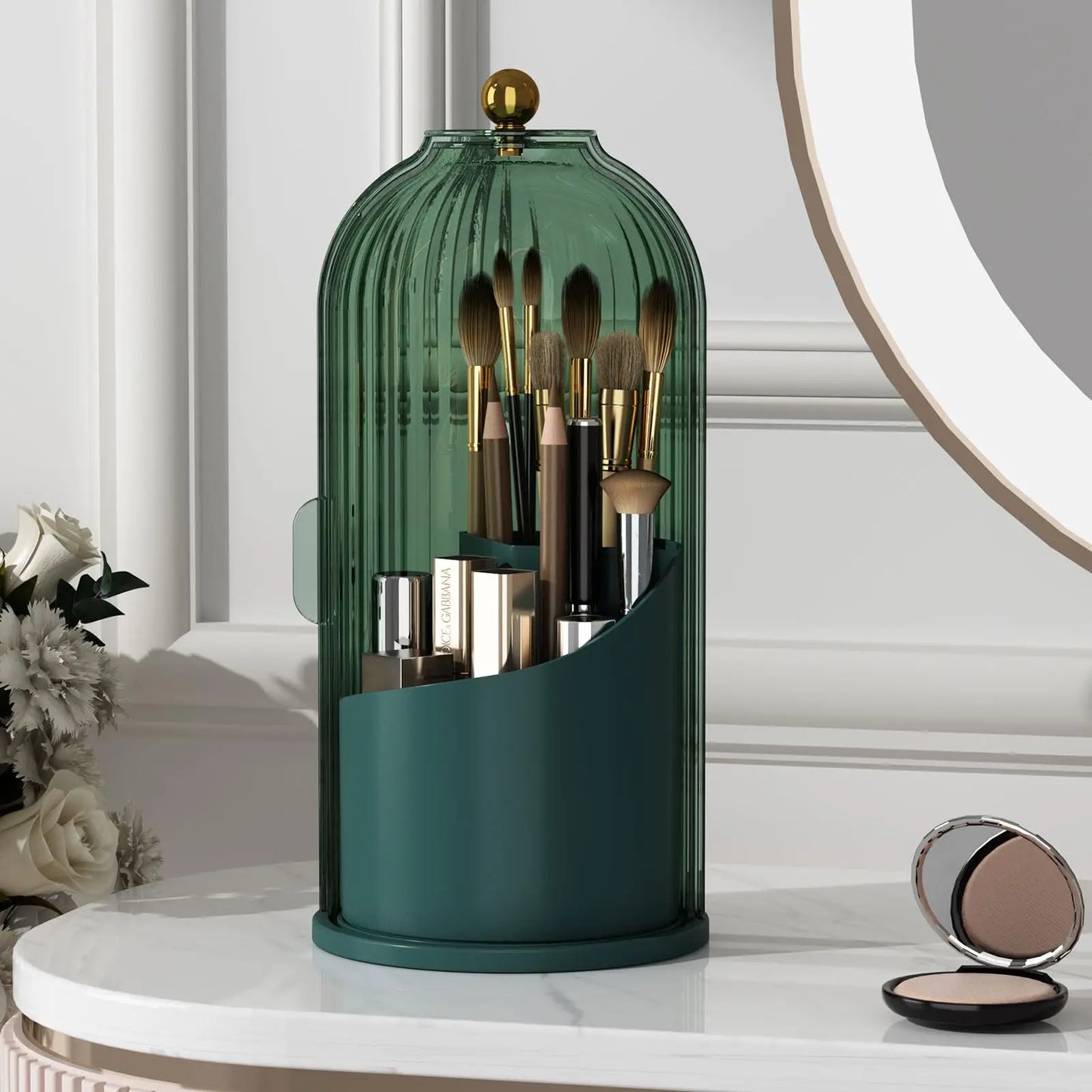 360 Rotating Clear Dustproof Makeup Brushes Organizer