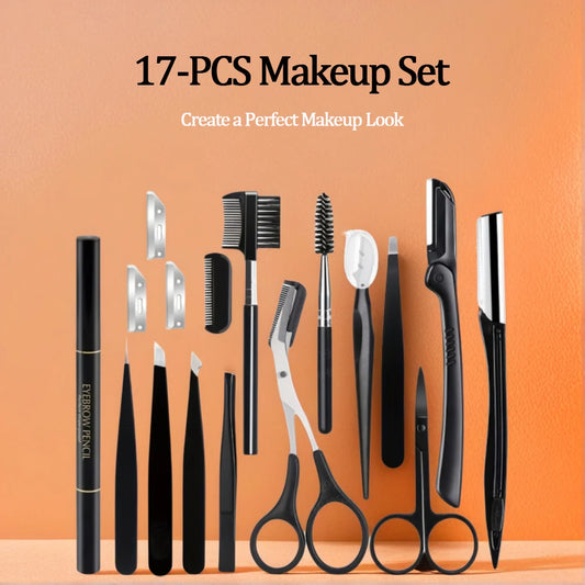 17Pcs Black Eyebrow Trimming Tools Sets