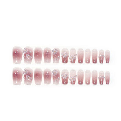 Pink Flower & Pearl Long Lasting Fake Nails