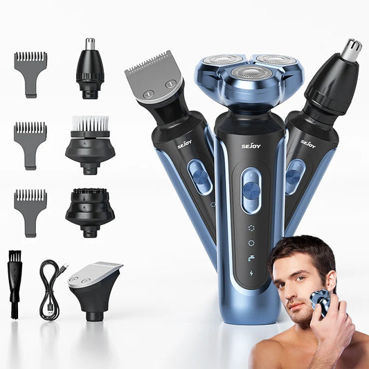 Rechargeable Electric Shaver, Trimmer & Facial Massager Set For Men