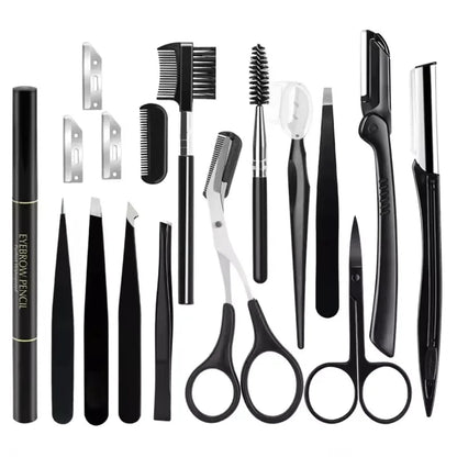 17Pcs Black Eyebrow Trimming Tools Sets