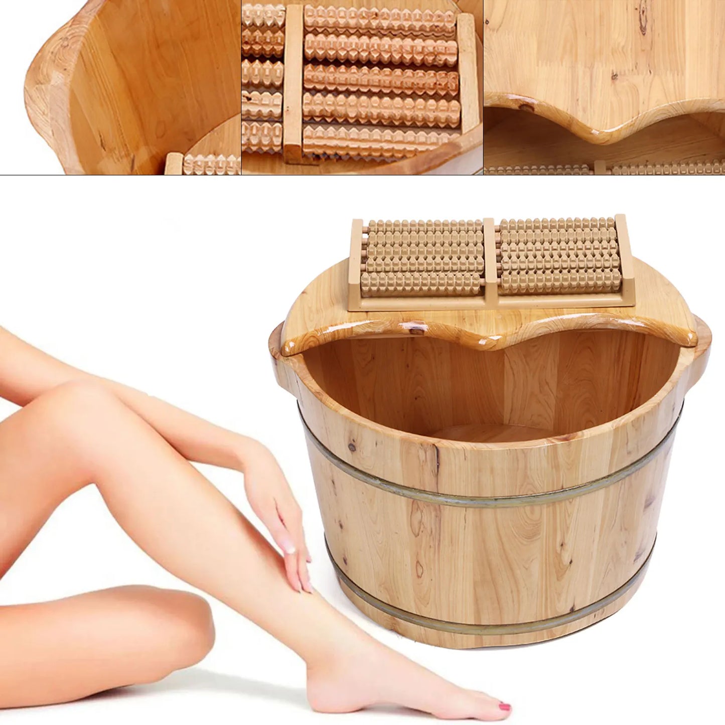 Wooden Barrel Feet Soak Spa With Roller Massage