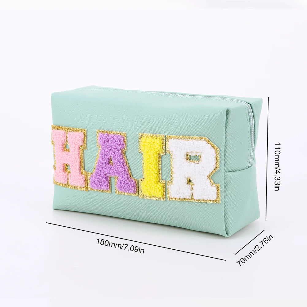 3PCS Preppy Patch Letter Makeup Organizer Bag Set