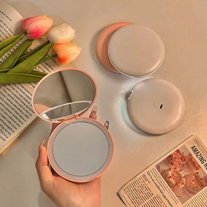 Portable Makeup Folding Round Mirror With LED Light