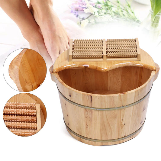 Wooden Barrel Feet Soak Spa With Roller Massage
